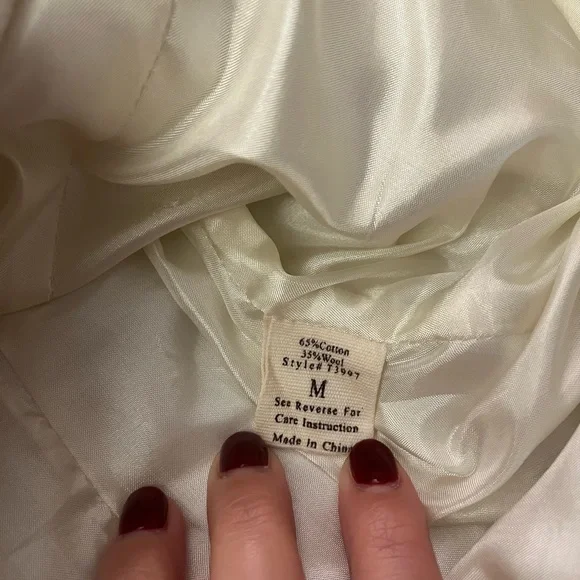 Women's Cream Double-Breasted Coat - Picture 7 of 11